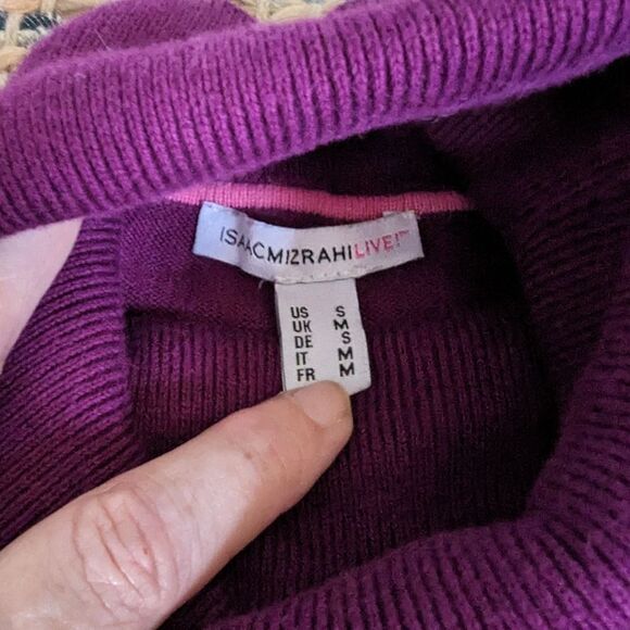 Isaac Mizrahi Women's S Scalloped Bell Sleeve Turtleneck Sweater Purple Pullover - Picture 7 of 10